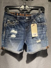 New Rock Revival Ysabelle Bermuda Distressed Denim Shorts, Size 27
