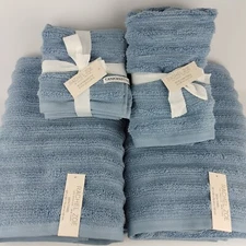 Rachel Zoe Solid Blue Textured Towels 2 Bath & 2 Hand Towels & 4 Washcloths