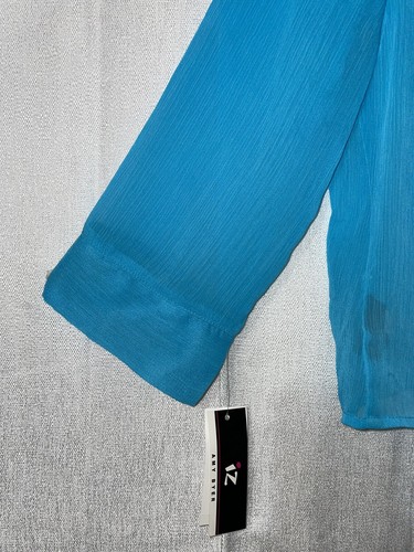 NWT iZ Amy Byer Girls Sz 16 XL Sheer Turquoise Button Up-Tie Waist-3/4 Sleeve - Picture 14 of 19