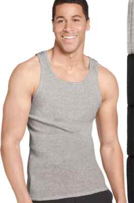 JOCKEY Men's Gray Ribbed Stretch Tank Top T-Shirt 100% Cotton NWOT
