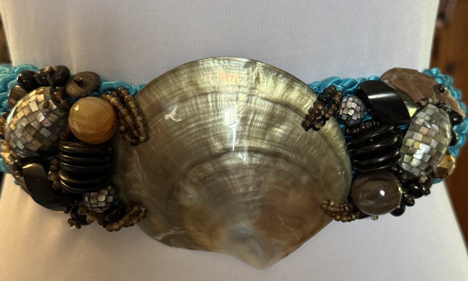 Twisted Blue Cord Statement Shell Beaded Women’s … - image 3