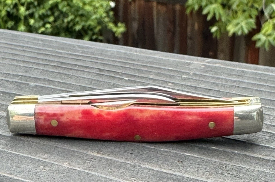 Case XX USA 10 Dot (1980) Smooth Red Appaloosa Bone SR6244 2 Blade Jack Knife. - Image 4 of 4