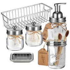 Farmhouse Bathroom Accessories Brushed Nickel Mason Jar Set with Soap Dispenser