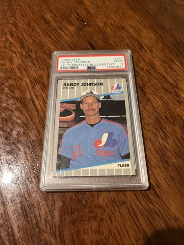 1989 FLEER #381 RANDY JOHNSON RC EXPOS HOF AD COMPLETELY BLACKED OUT PSA 9