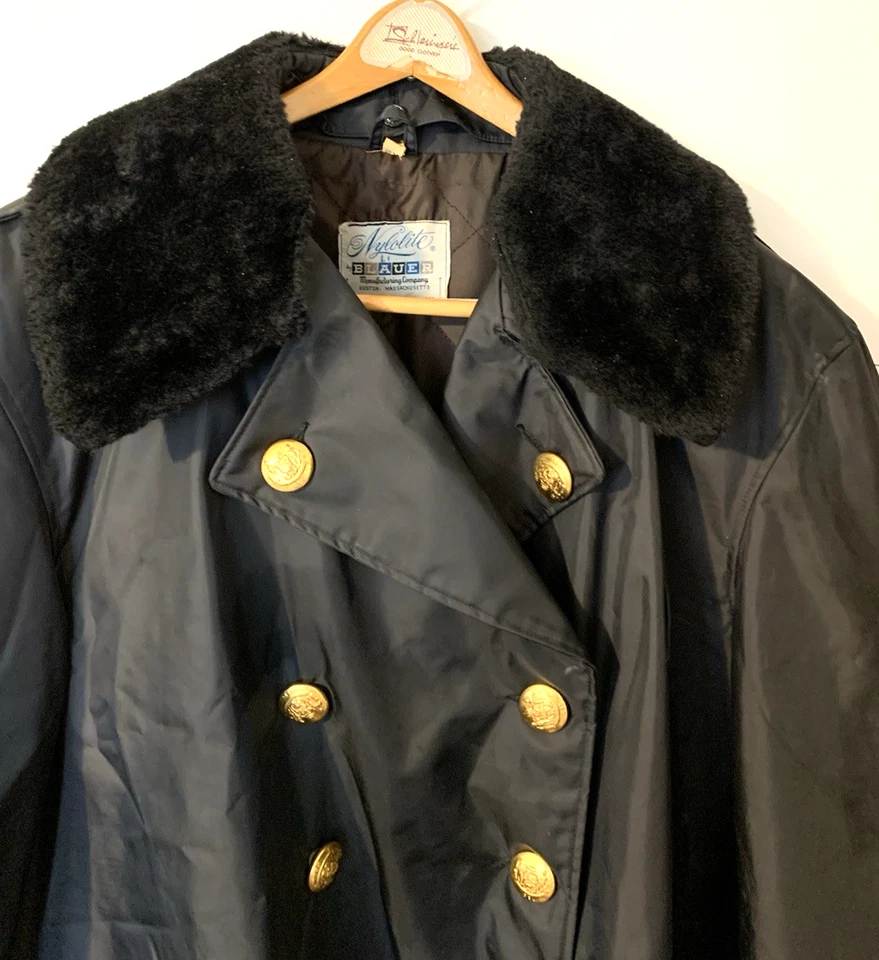 Abrigo Chaqueta De Colección Azul Nylolite Cuello De Piel Desprendible Botones Delaware 48L Uniforme Foto 3 de 4
