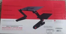 Medic Therapeutics Adjustable Laptop Desk W/ Cooling Pad & Mouse Pad Silver