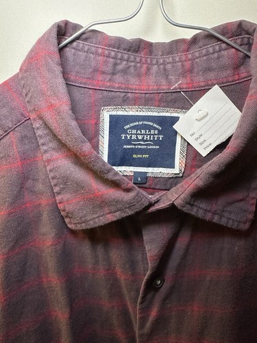 Charles Tyrwhitt Shirt Mens L Slim Fit Plaid Check Button Up Long Sleeve Weekend - Picture 2 of 9