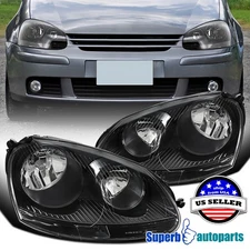 Fits 2005-2010 VW Volkswagen Golf Rabbit Jetta Black OEM Halogen Headlights