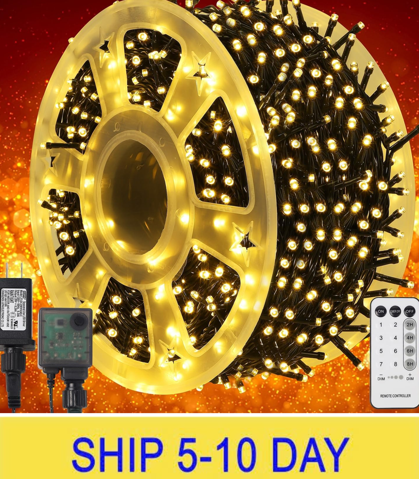 WATERGLIDE 1000 LED Christmas String Lights 328 FT Green Wire Outdoor Decorative Fairy Lights