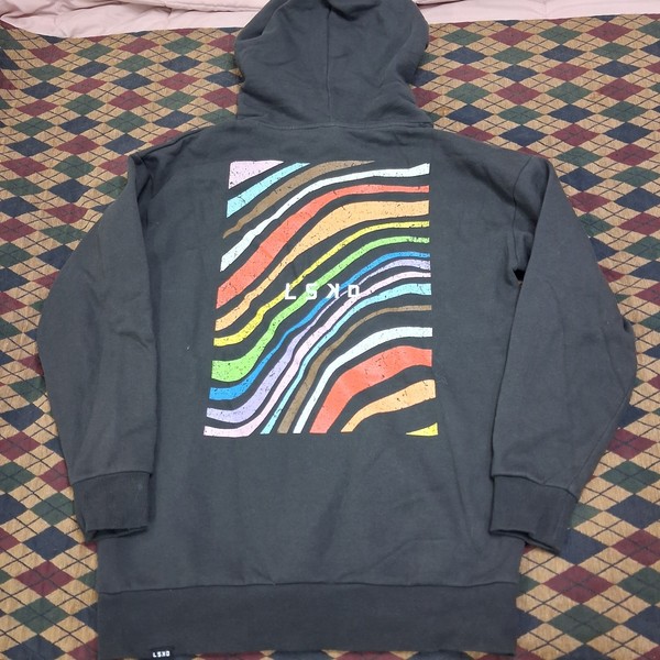LSKD Rep With Pride Hoodie Relaxed Fit Size XXS Black Fade Wash Graphic Print 