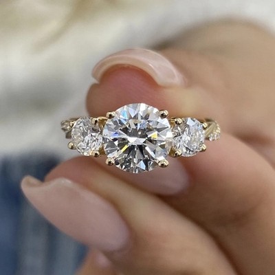 Stunning Wedding Ring 2.20Ct Round Cut Simulated Diamond 14k Yellow Gold Plated