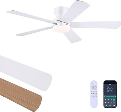 Large 52 in Ceiling Fan Indoor - Quiet DC Motor, Remote Control - White