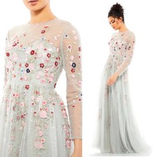 Mac Duggal Embroidered Illusion High Neck Gown Platinum 11241 Size 6 NEW $798