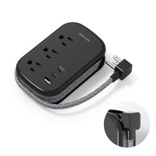 USB C Travel Power Strip, Ultra Flat Extension Cord, Flat Plug Power Strip, 3...