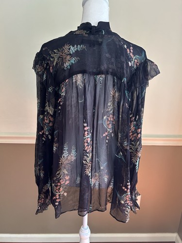 All Saints Lara Melisma Shirt Sheer Size 8 Black Floral Long Sleeve Witchy Goth - Picture 4 of 10