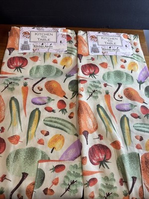 2 Cotton Apron Vegetable Print Vegan Kitchen Cooking Gardening Veggies Bib Apron