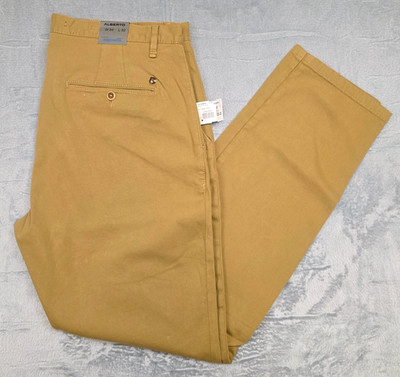 $265 New ALBERTO Steve SOFT TWILL Tapered Fit Jeans 34x32 Brown COTTON Stretch