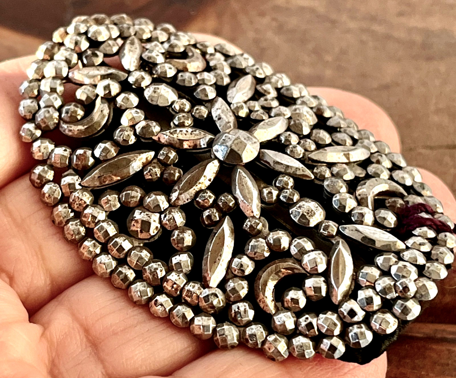 Victorian Antique French Cut Steel Shoe Buckles Faceted Steel Rivet Work READ