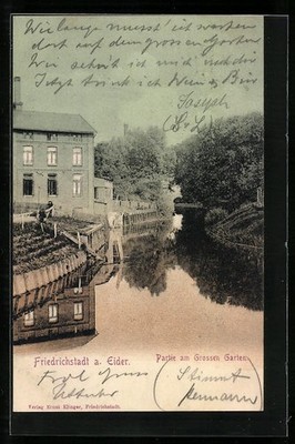 Ansichtskarte Friedrichstadt a. Eider, Partie am Grossen Garten 