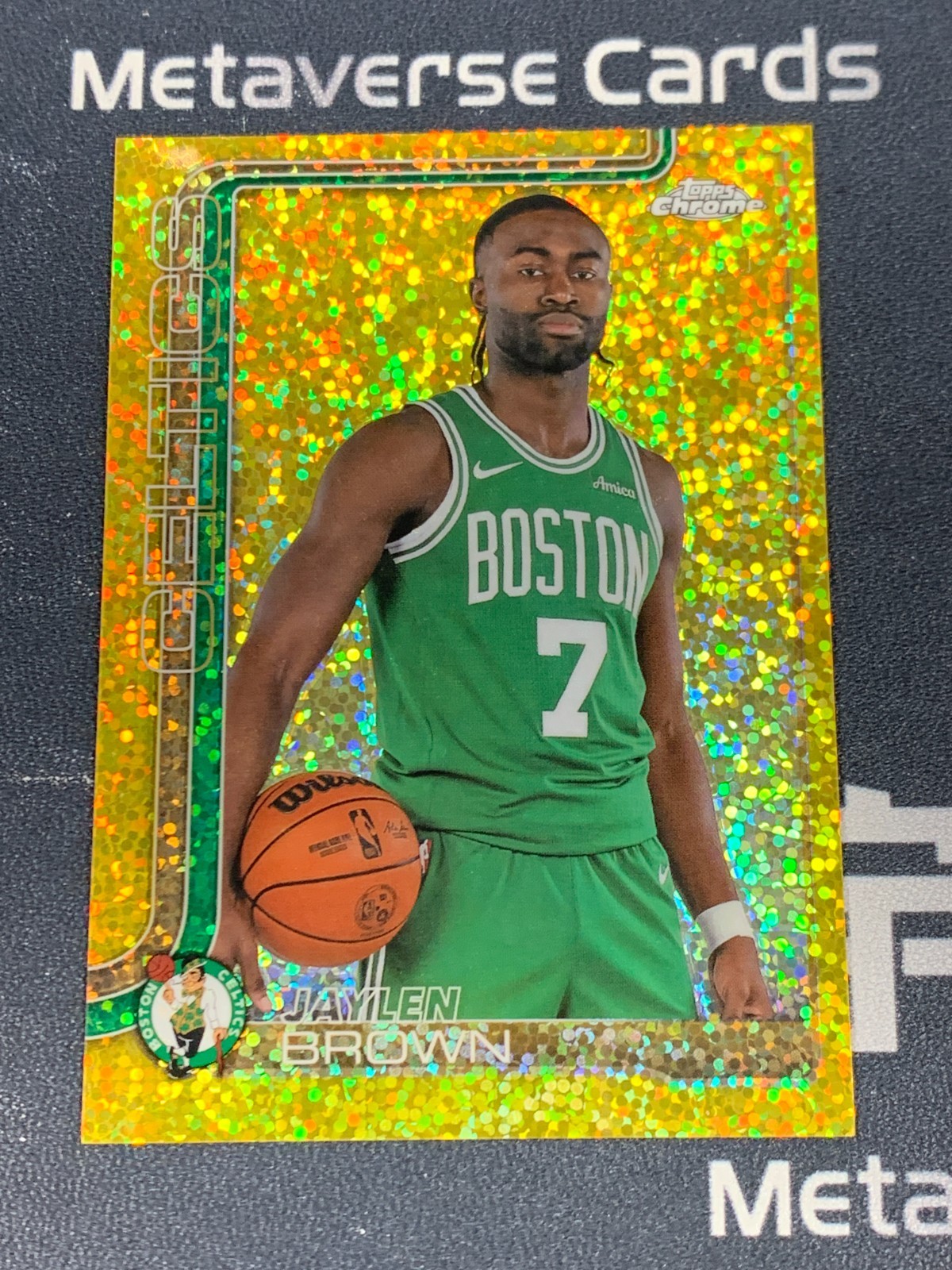 2025-26 Topps Chrome #51 Jaylen Brown Gold Speckle Refractor Variation /50 SP