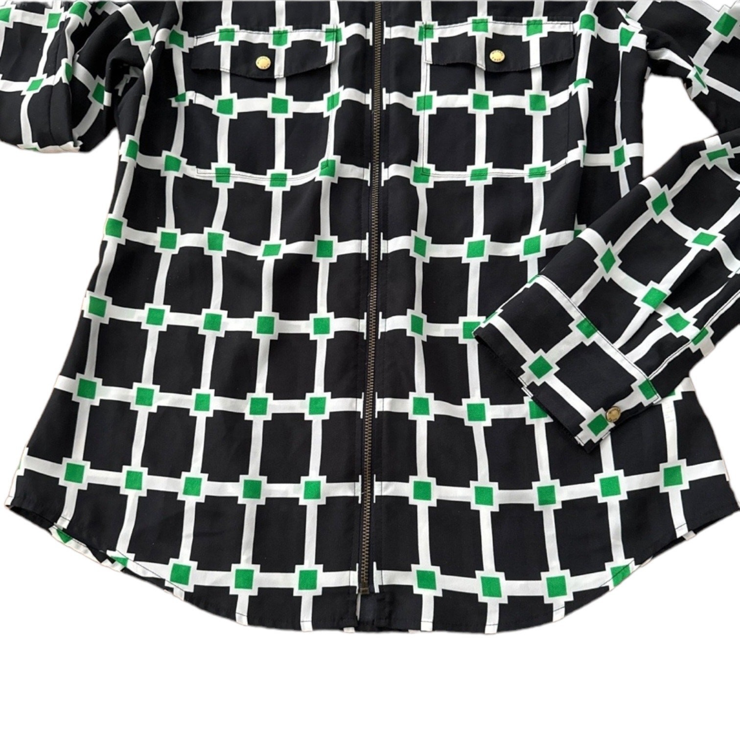 Michael Kors button down blouse navy green animal… - image 6