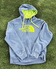 The North Face Men's M Gray Full Zip Fleece Hoodie Green Logo Cotton Blend