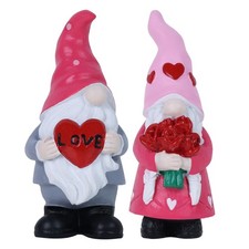 Valentines Day Decorations, Set of 2 Pink Red Resin Gnomes Figurine for Valentin