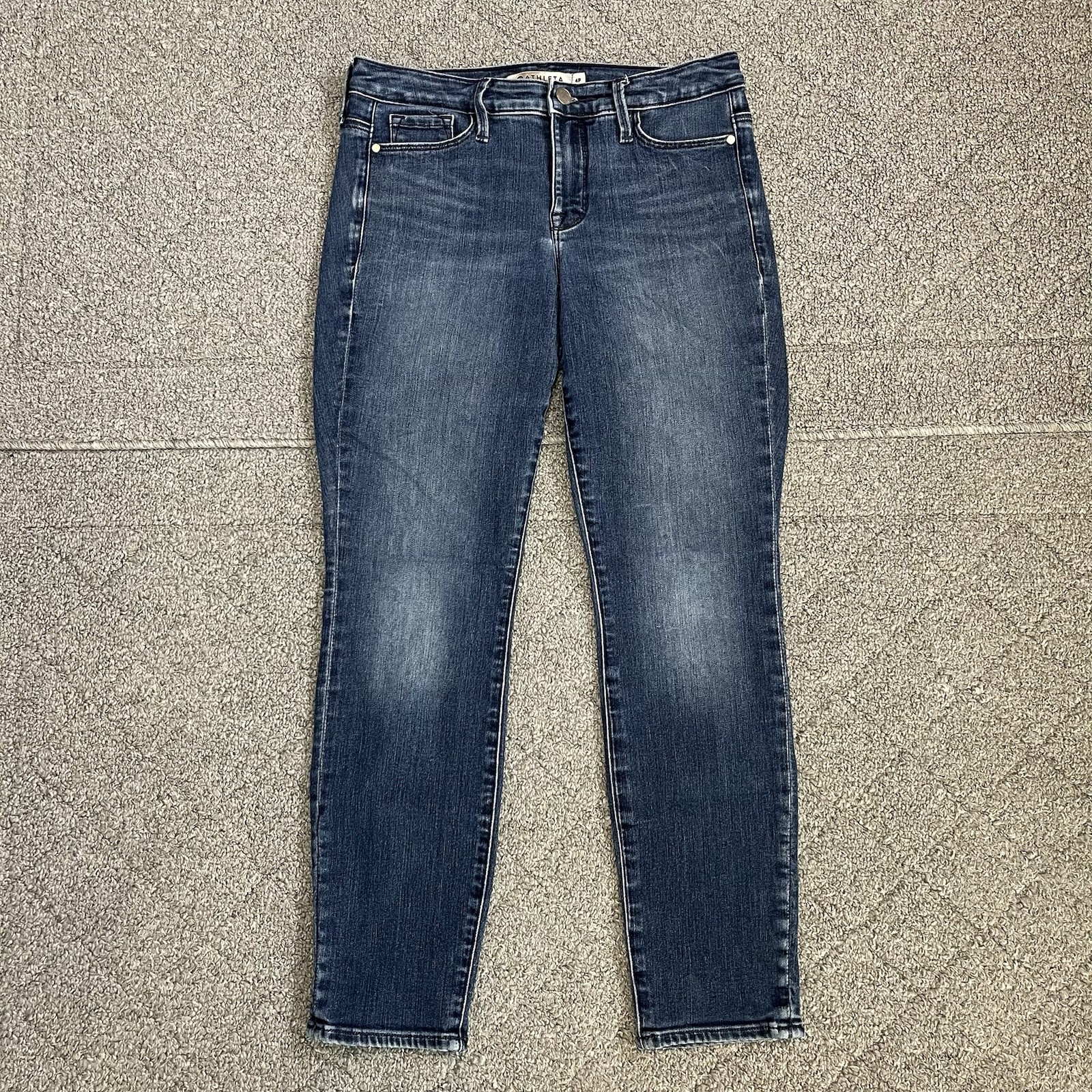 Athleta Sculptek Ultra Skinny Jeans Womens Size 4P Blue Faded Denim Ankle
