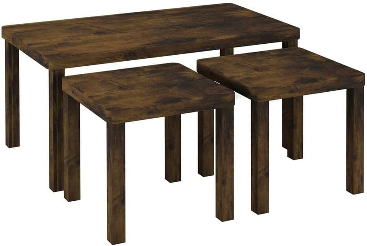 Nesting Tables Wooden Space Saving Coffee Side Table Set of 3 Rustic Brown Large