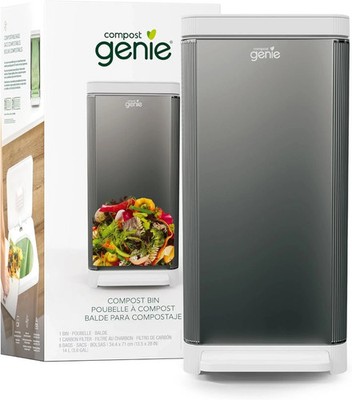 Genie Compost Genie Bin Silver 3.6 gal with 4 Carbon Filters and 8 Bags Odorless
