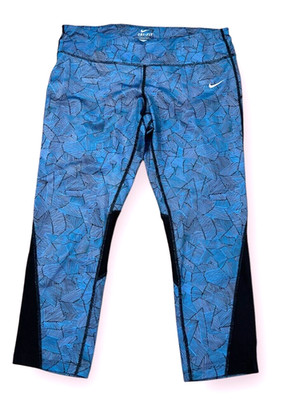 Nike Dri-Fit Women s Cropped Leggings XL Blue Black Gym Running Workout
