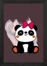 Panda wearing a red ribbon Framed Wall Art Poster Canvas Print Picture