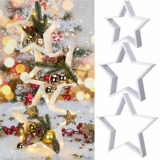 3 Pcs Wooden Star for Crafts Table Decoration with LED Light Christmas Tablet...