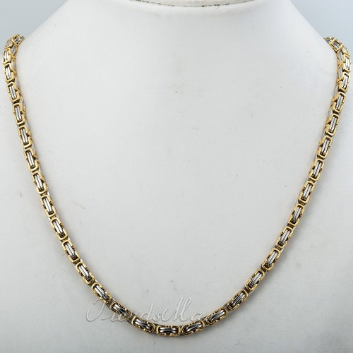 Collar de acero inoxidable de plata y oro bizantino de 5 mm para hombre joyería de moda de 20""