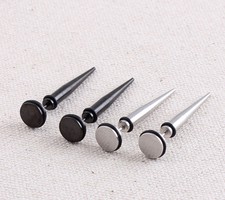 Mens Punk Taper Spike Stainless Steel Fake Cheater Ear Plug Earrings Cool Gift
