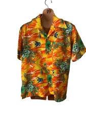 Original Vintage 1960's Hawaiian Luau Shirt Men's Med Retro Polyester Hawaii