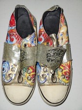 Ed Hardy Women's Slip On Laceless Canvas Shoes Size 7 Multi Graphic Design Tiger