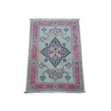 2'x2'9" Uranian Blue Caucasian Design Wool Fusion Kazak Mat Oriental Rug R89248