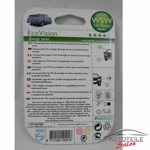 Philips W5W EcoVision 12961ECOB2 Standlicht Innenraumleuchte 2er Blister - Bild 2 von 2