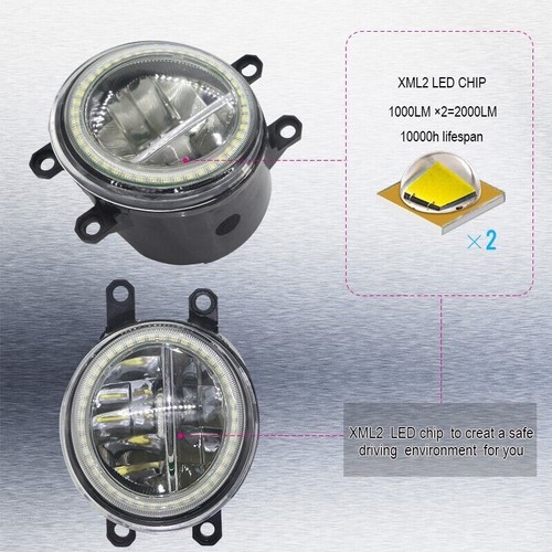 LED Fog Light + Angel Eye Rings Daytime Running Lights DRL For Toyota Highlander - Imagen 3 de 9