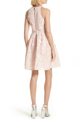 TED BAKER Pink 3D Applique Embroidered Floral Lace Fit Flare Dress 4 TB =  10 US | eBay
