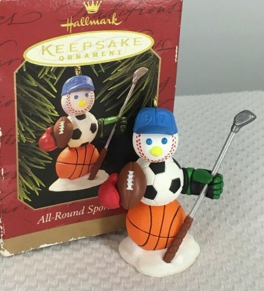HALLMARK CHRISTMAS ORNAMENT 1997 ALLROUND SPORTS FAN SNOWMAN Signed