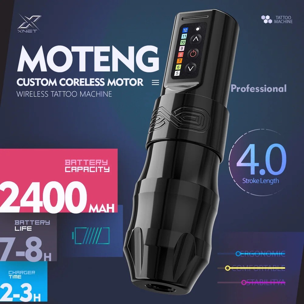 XNET EXO Wireless Tattoo Machine Kit with 10 Tattoo Ink 2400mAh