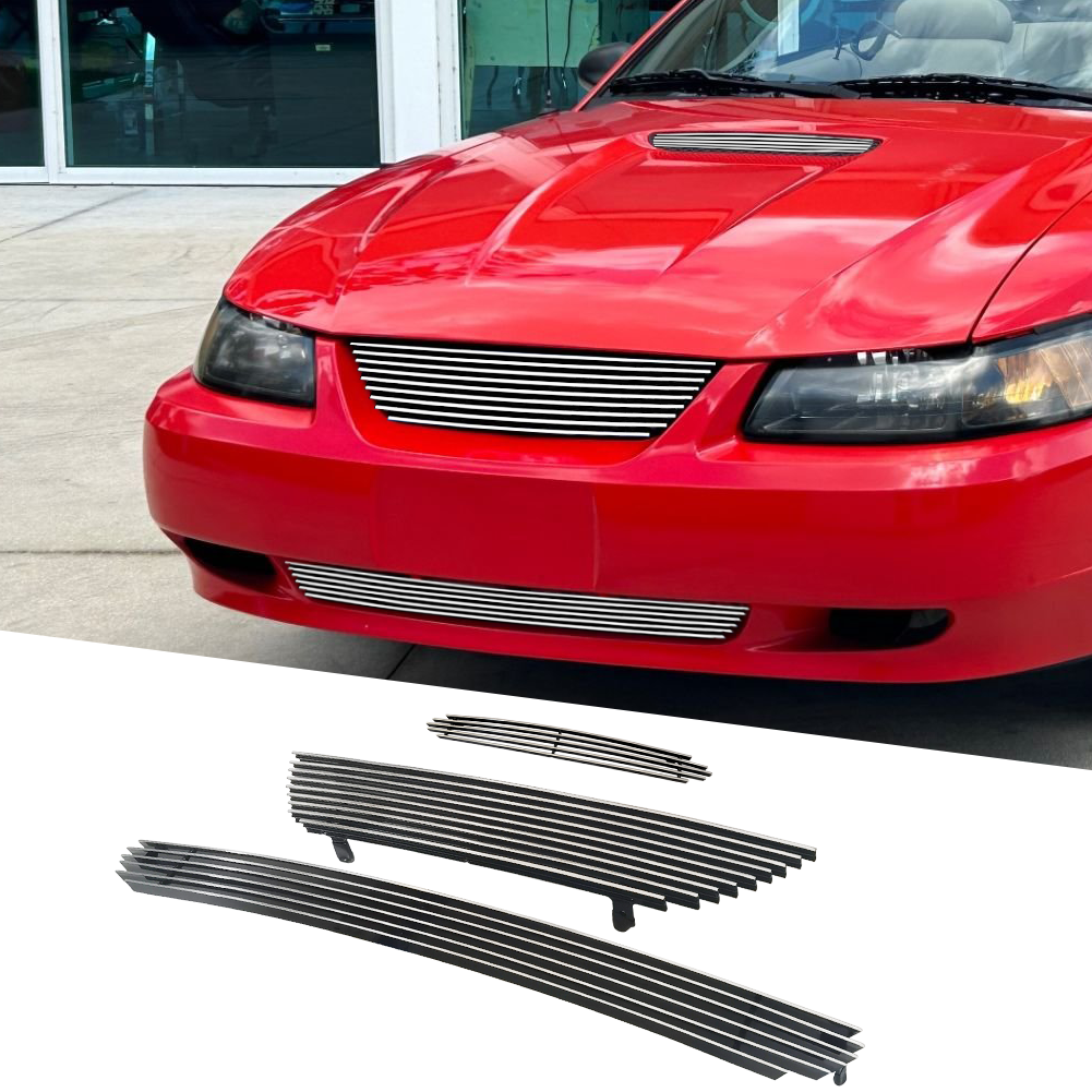 1999-2004 Ford Mustang GT V8 Chrome Billet Grille Insert Combo Replacement