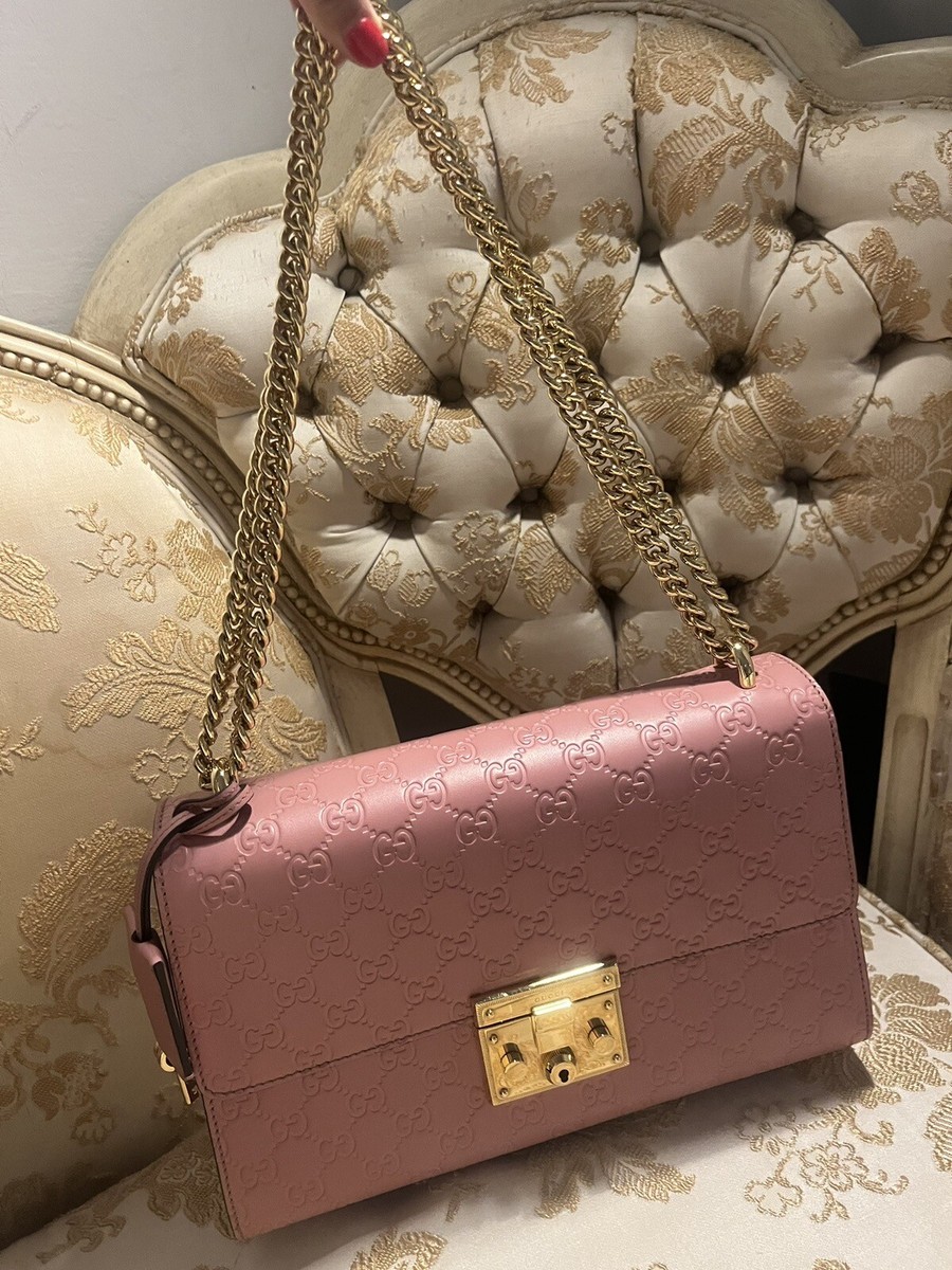 Authentic Pink Gucci Medium Guccissima Padlock Shoulder Bag