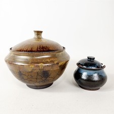Vintage 2 Pieces Seibel Art Pottery Ceramic Covered Bowls Dishes