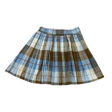 URBANI Girls Plaid Skirt Size 5 Modest Pleated Academia 100 Cotton Blue Brown