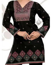 XL TUNIC Top KURTI kurta New Silky Long Sleeve tunics Black medallion red pink