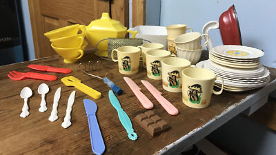 Vintage Kitchen Kids Play Lot Mushroom Irwin Grater Iron Gravy Boat Tupperware