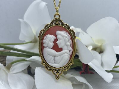 Cameo Mother Child New baby Mother's Day gift Mom Wife Daughter Gold Necklace